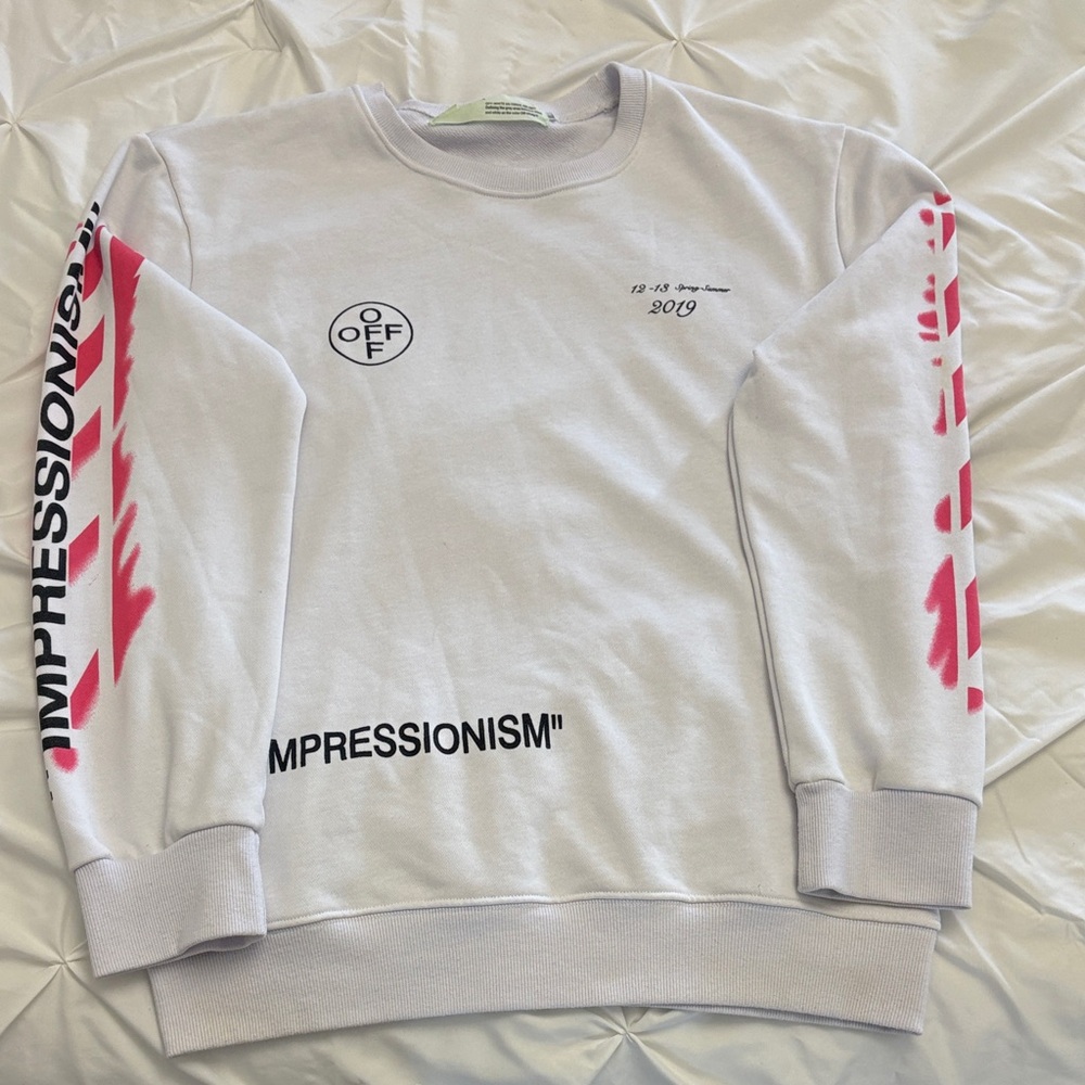 Off-White White and Pink Impressionism Crewneck Sweater